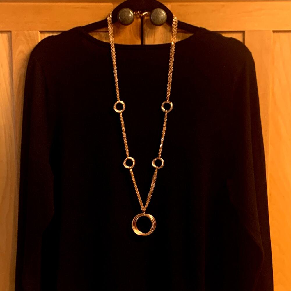 Milor Bronze Multi Strand & Hoops Necklace Long 36 Inch Made in Italy